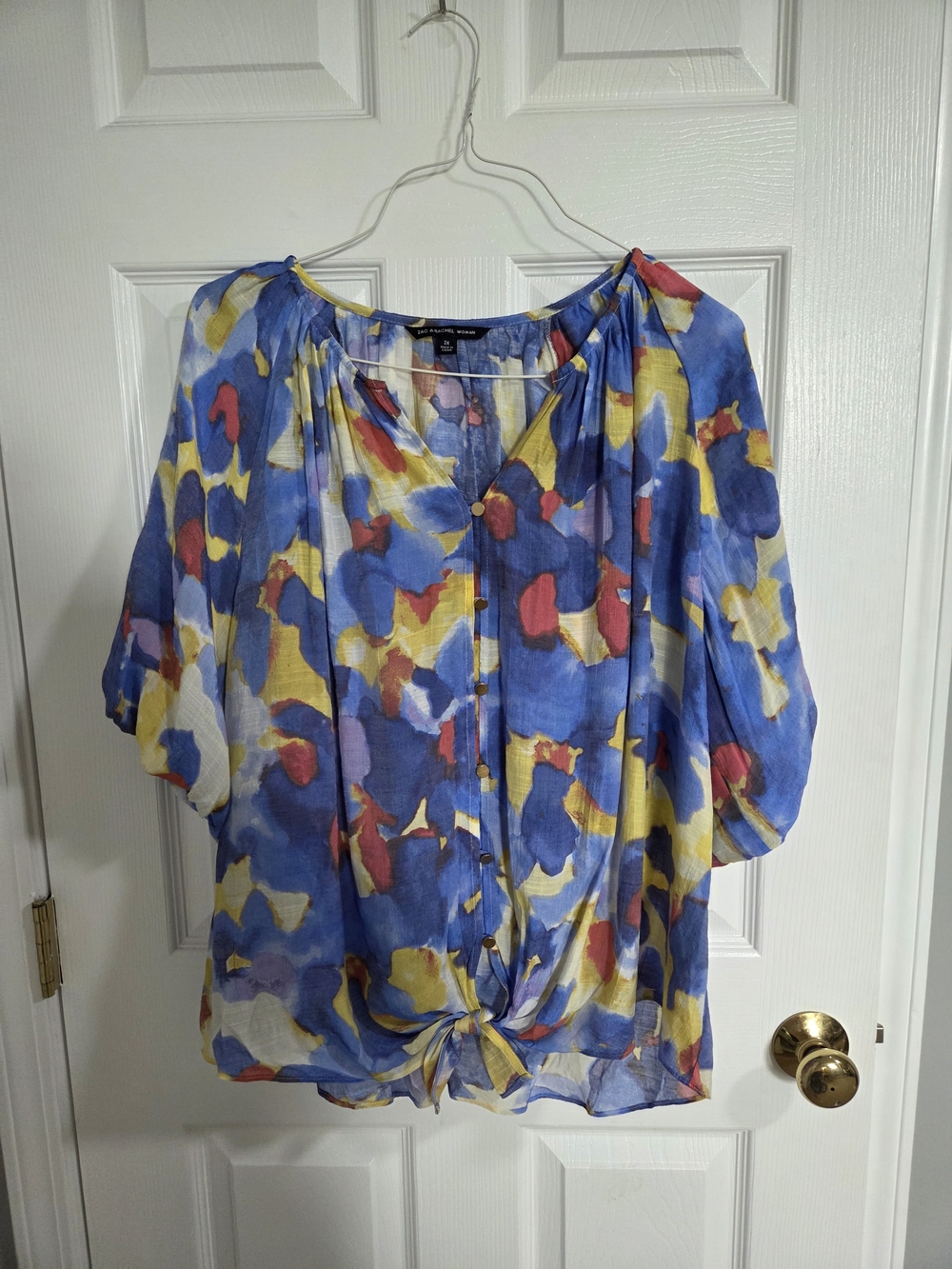 Blue Multi-Color Blouse with Front Tie - Women Tops